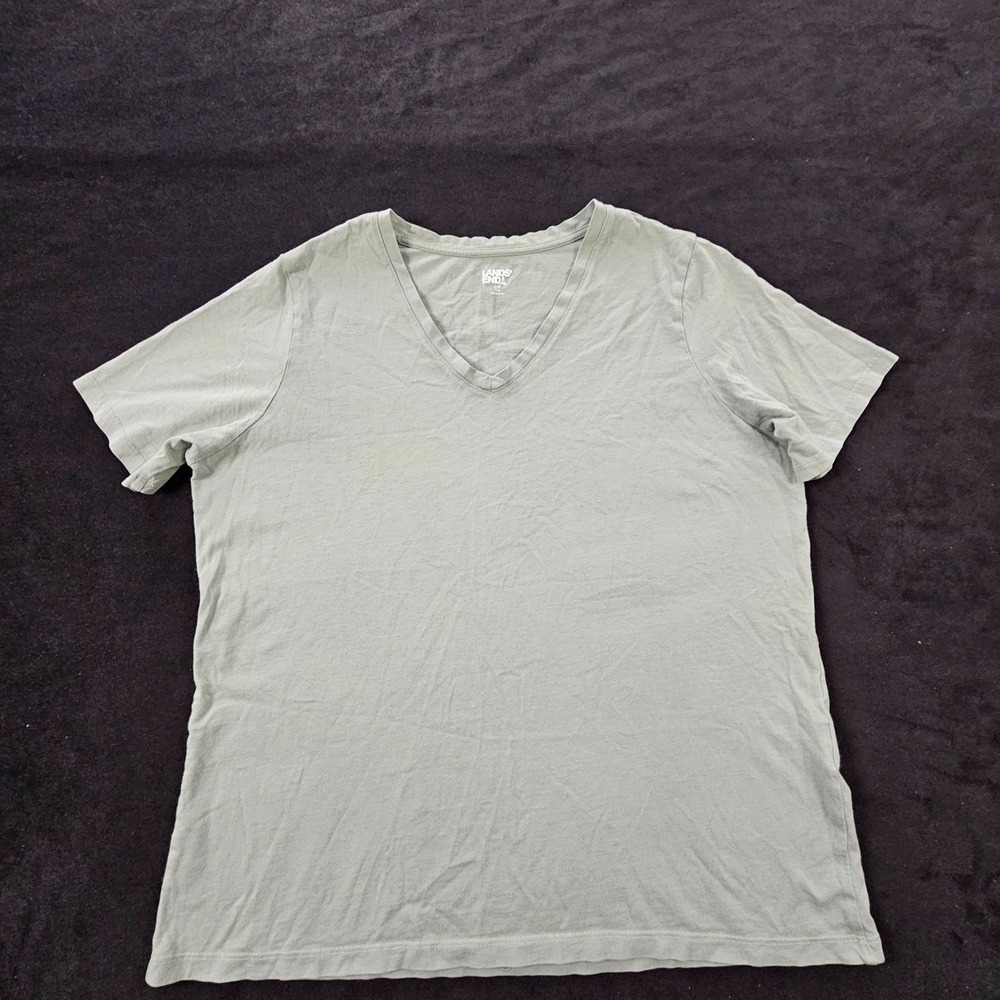 Lands' End Green Short Sleeve Cotton V-Neck T-Shirt Women's L